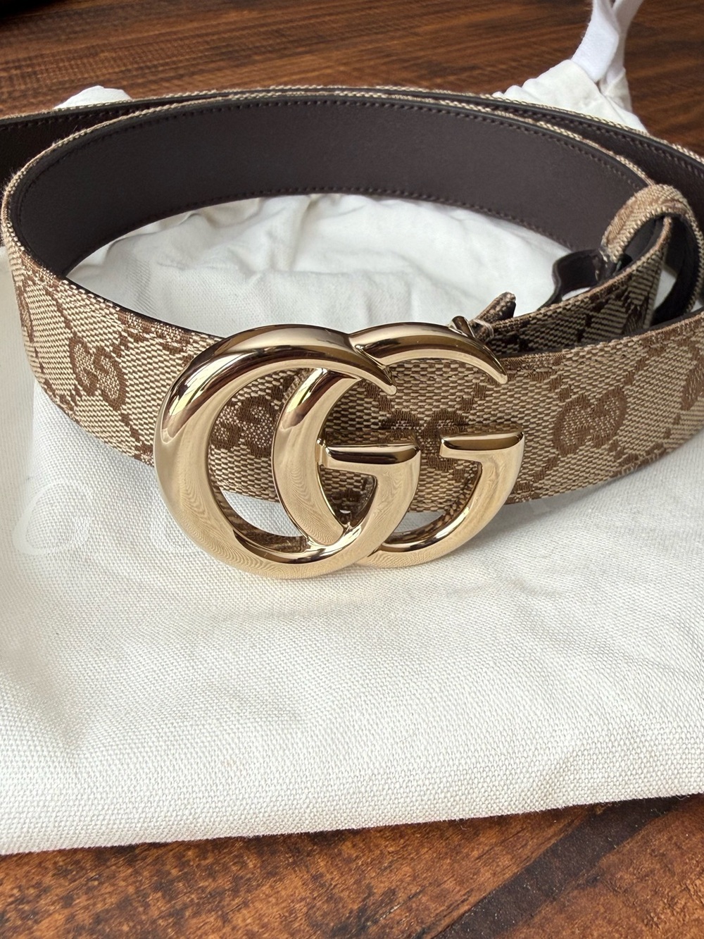 Gucci Marmont Belt in Beige Supreme with light gold hardware